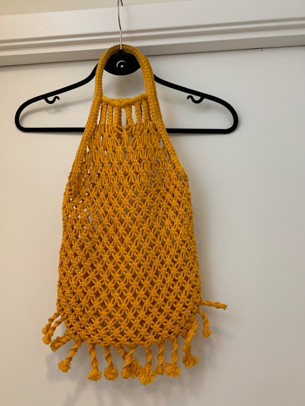 Hand Crafted Mustard Yellow Macramé Fringe Tote
